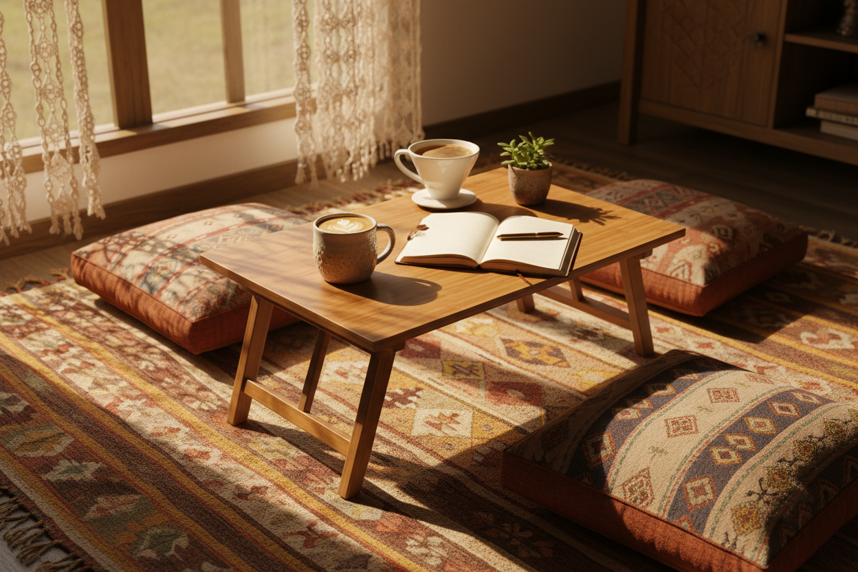 Bamboo Floor Table Bohemian Coffee Hero Banner