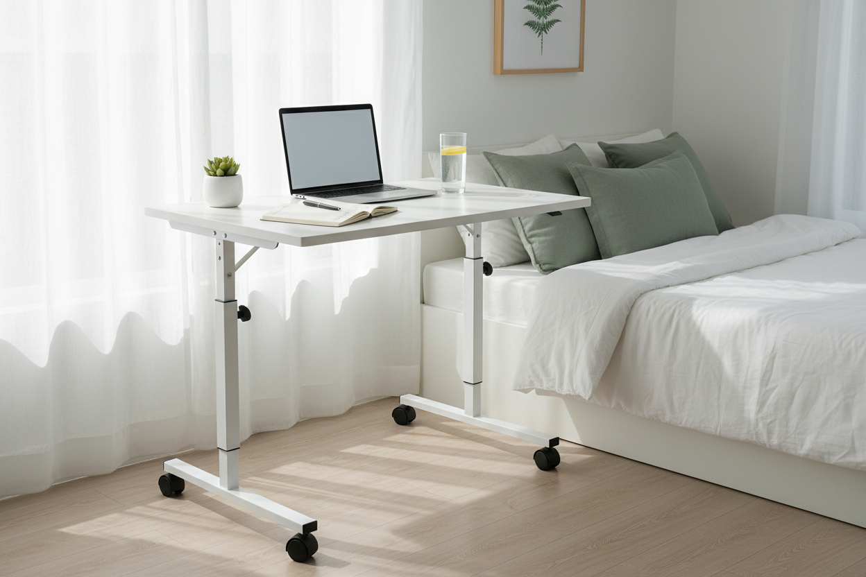 White Rolling Bedside Desk Scandinavian Morning